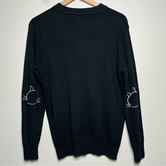 Women Cat Lover Sweater Large‎ Black Embroidered Cat Lady Crewneck Pullover - Picture 1 of 4